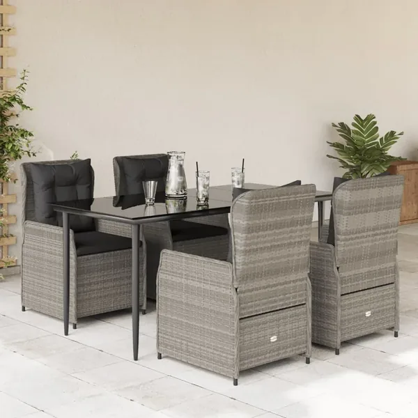 Ensemble à manger de jardin et coussins 5 pcs gris clair rotin