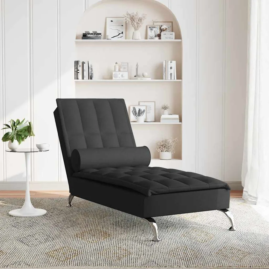 Chaise longue de massage avec traversin noir tissu - 3