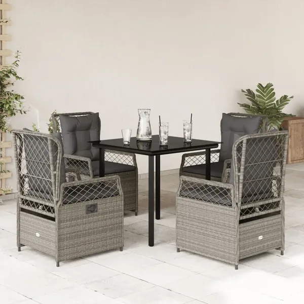 Ensemble à manger de jardin et coussins 5 pcs gris clair rotin