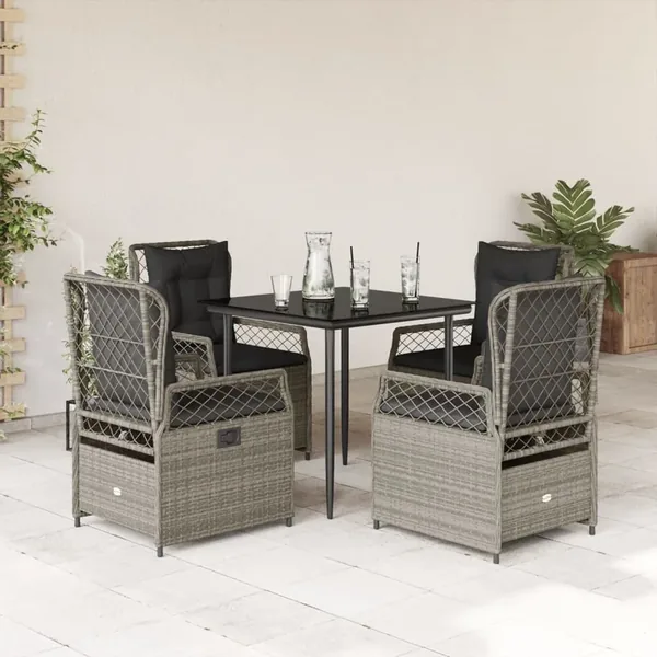 Ensemble à manger de jardin et coussins 5 pcs gris clair rotin