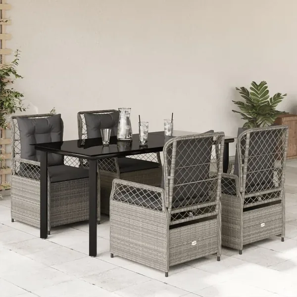 Ensemble à manger de jardin et coussins 5 pcs gris clair rotin