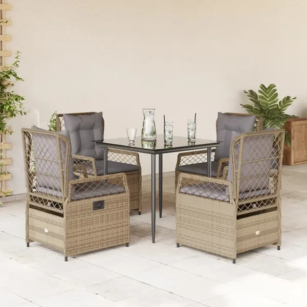 Ensemble à manger de jardin avec coussins 5pcs Beige poly rotin