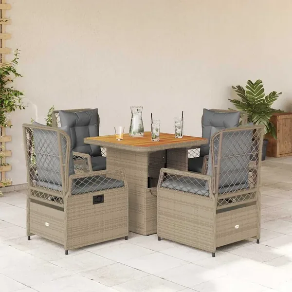Ensemble à manger de jardin avec coussins 5pcs Beige poly rotin