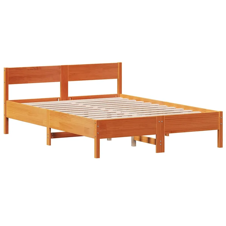 Cadre de lit sans matelas cire marron 150x200cm bois pin massif - 2