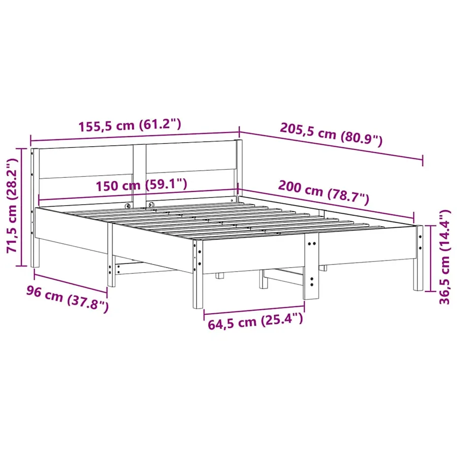 Cadre de lit sans matelas cire marron 150x200cm bois pin massif - 9