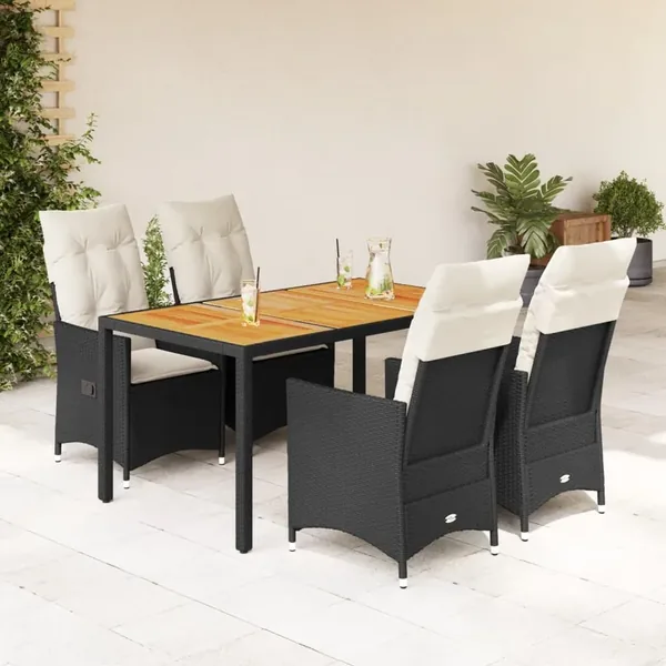 Ensemble à manger de jardin coussins 5pcs Noir Résine tressée