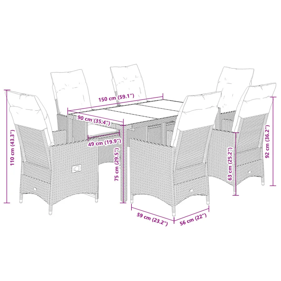 Ensemble à manger de jardin coussins 7pcs Noir Résine tressée - 9