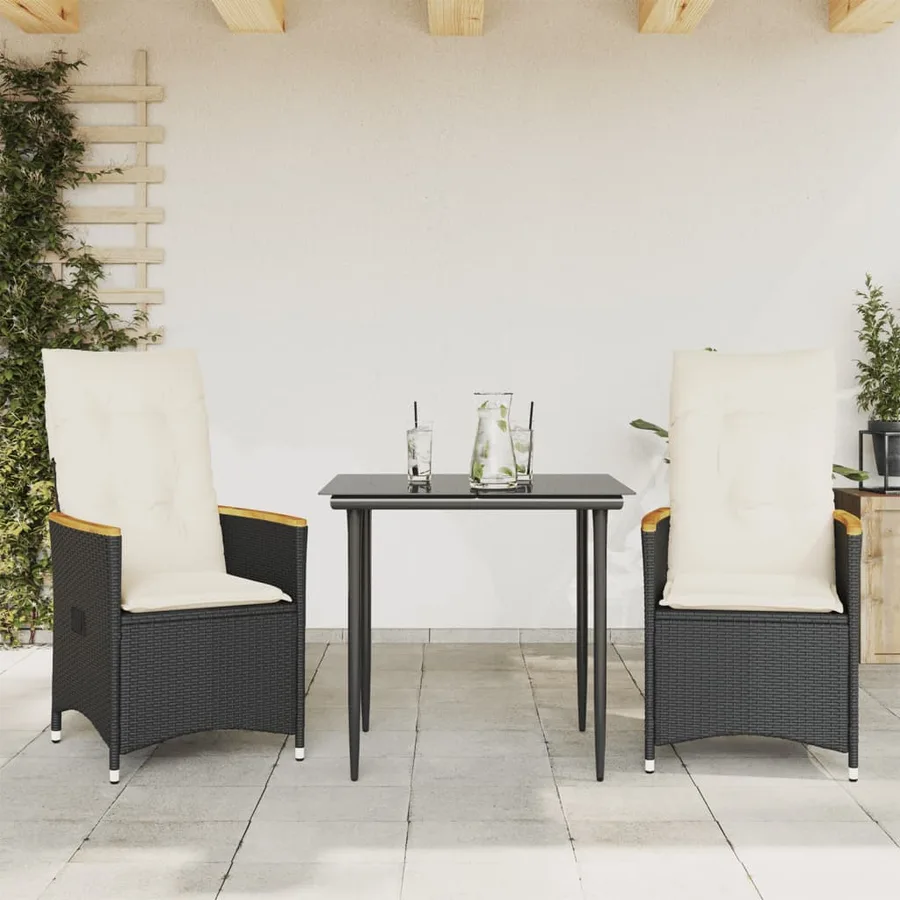 Chaises inclinables de jardin lot de 2 et coussins noir rotin - 2