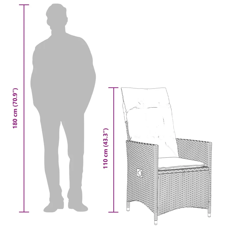 Chaise inclinable de jardin avec coussins gris résine tressée - 10