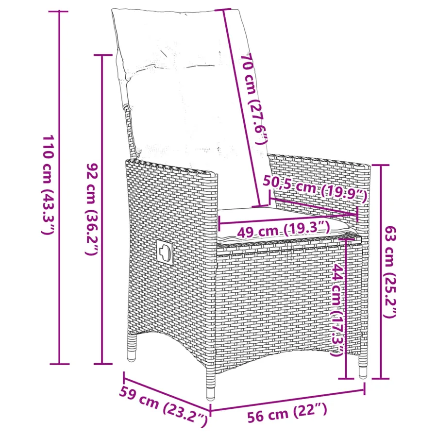 Chaise inclinable de jardin avec coussins gris résine tressée - 11