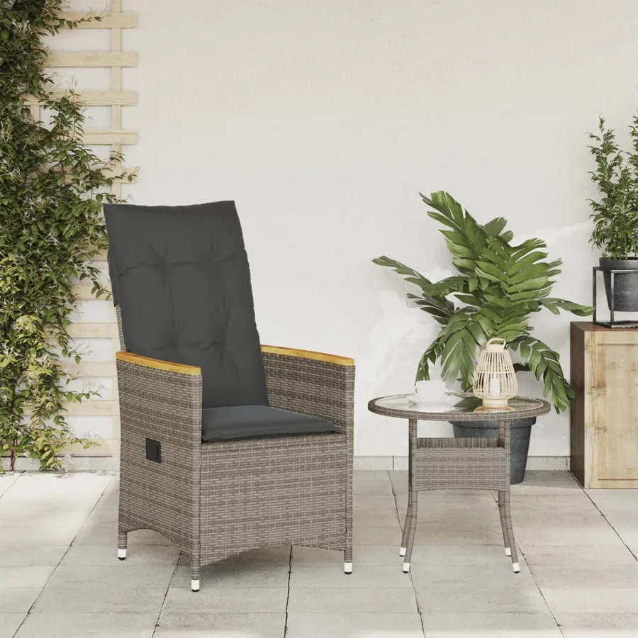 Chaise inclinable de jardin avec coussins gris résine tressée - 3