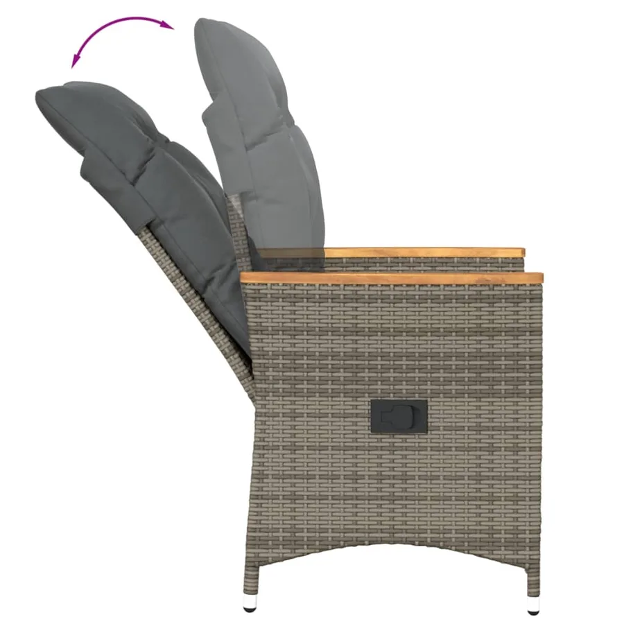 Chaise inclinable de jardin avec coussins gris résine tressée - 7