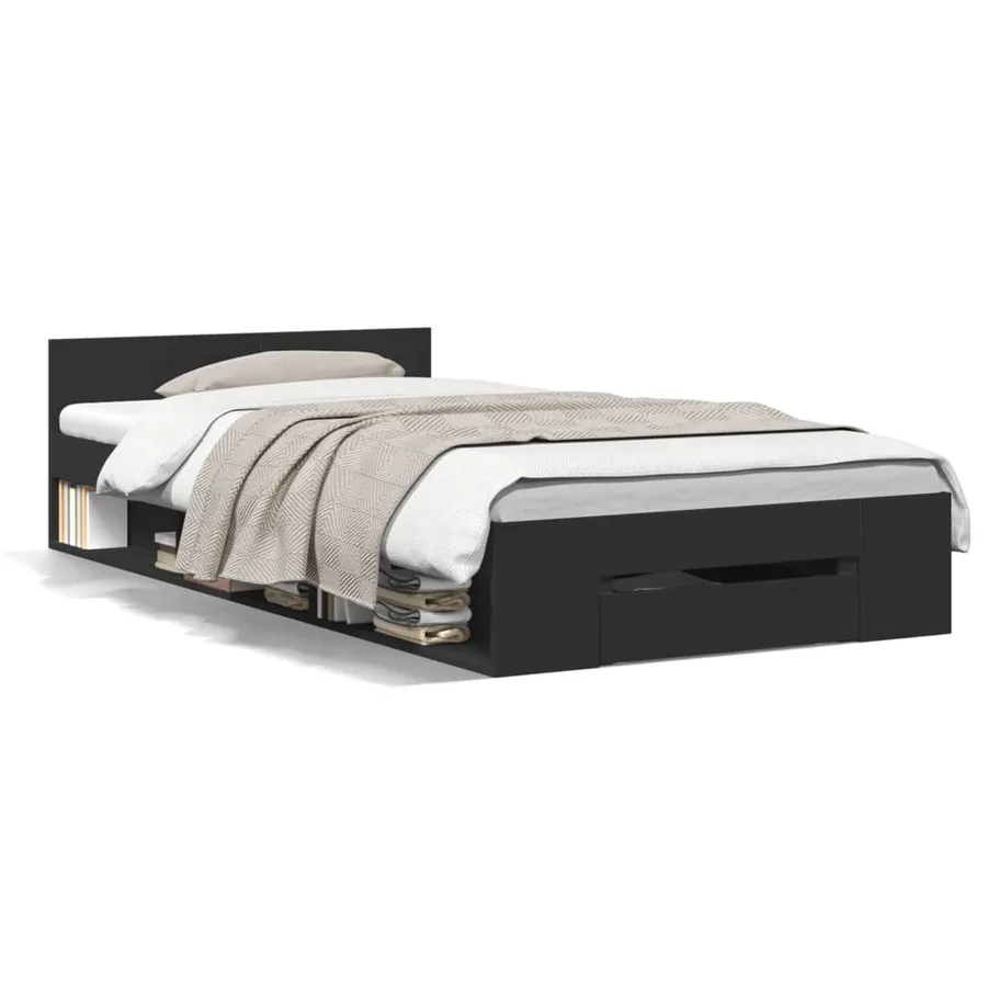 Cadre de lit avec tiroir sans matelas noir 75x190 cm - 2