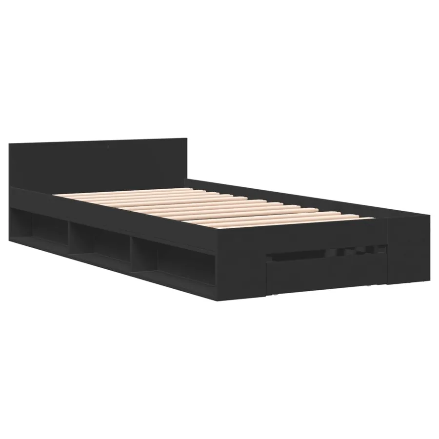 Cadre de lit avec tiroir sans matelas noir 75x190 cm - 3