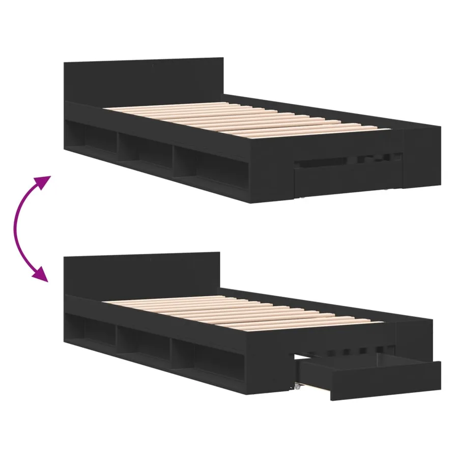 Cadre de lit avec tiroir sans matelas noir 75x190 cm - 7