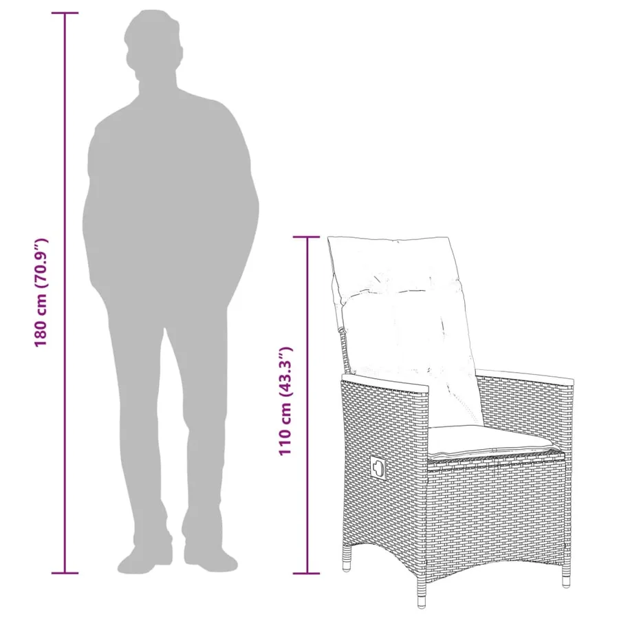 Ensemble à manger de jardin coussins 7pcs Noir Résine tressée - 13