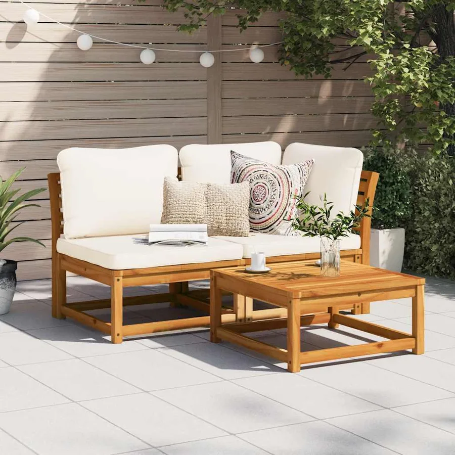 Salon de jardin 2 pcs avec coussins bois massif d'acacia - 3