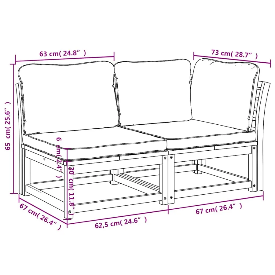 Salon de jardin 2 pcs avec coussins bois massif d'acacia - 8