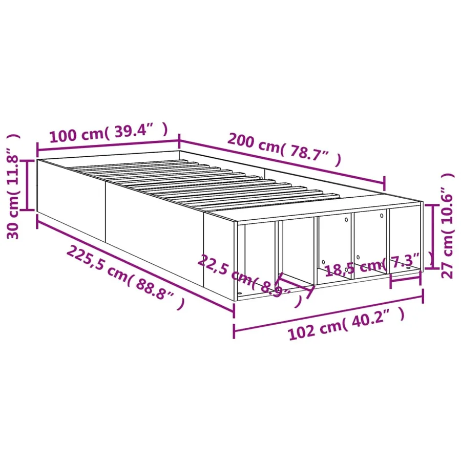 Cadre de lit sans matelas sonoma gris 100x200 cm - 10