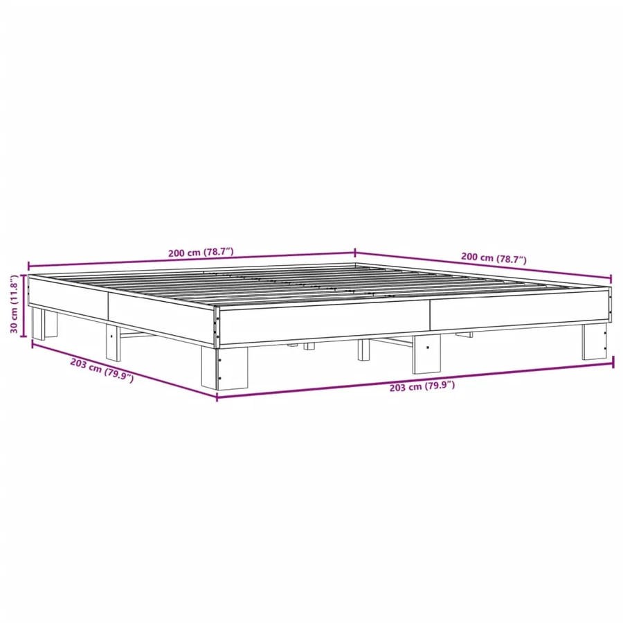 Cadre de lit sans matelas chêne fumé 200x200 cm - 9