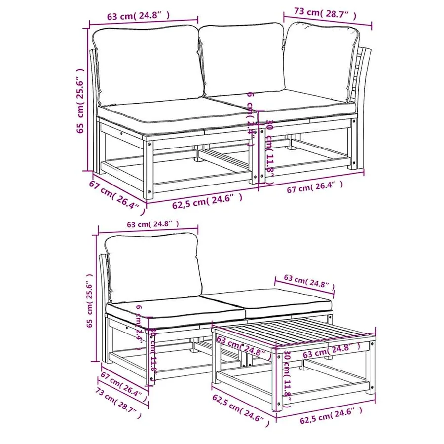 Salon de jardin avec coussins 5 pcs Bois d'acacia solide - 8