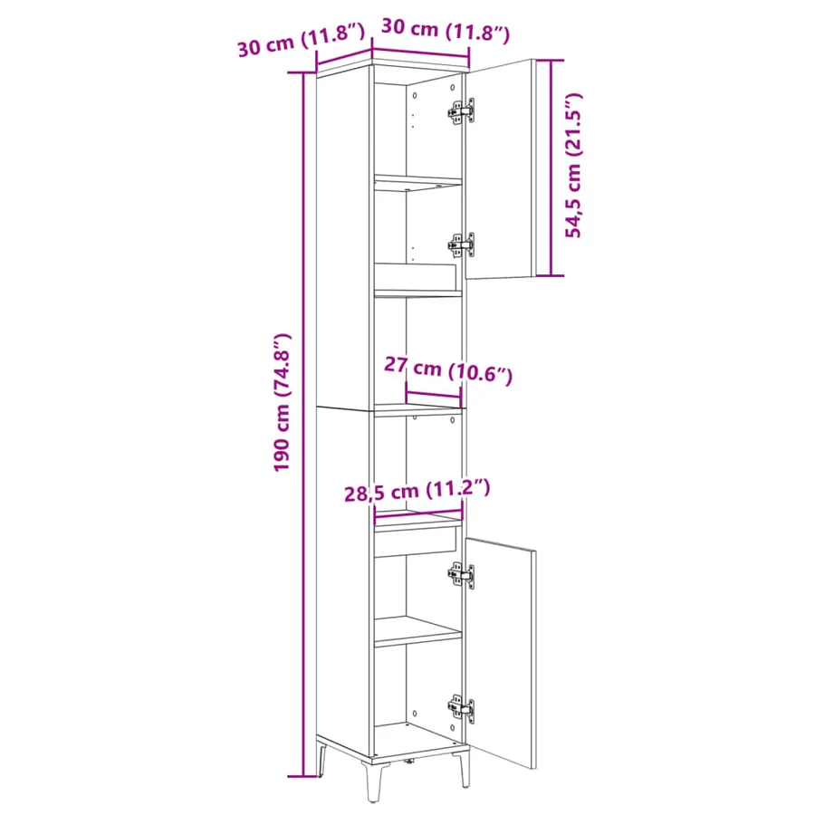 Armoire salle de bain chêne sonoma 30x30x190 cm - 9