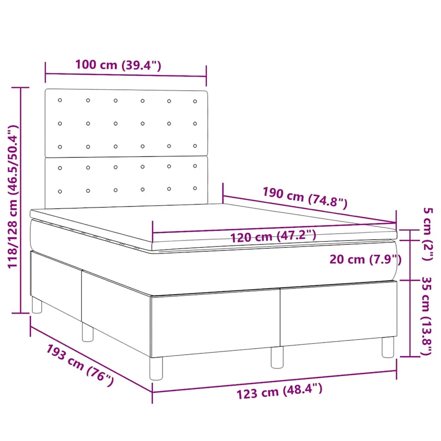 Sommier à lattes de lit matelas LED gris foncé 120x190 cm tissu - 11