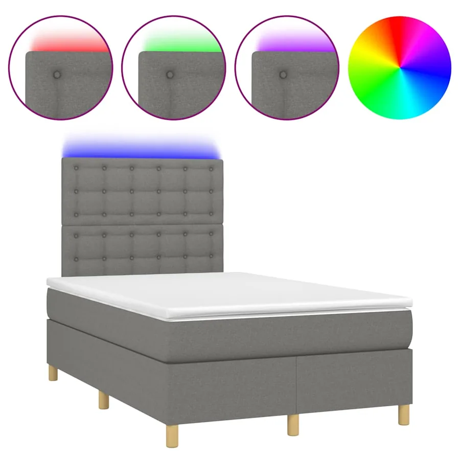 Sommier à lattes de lit matelas LED gris foncé 120x190 cm tissu - 2