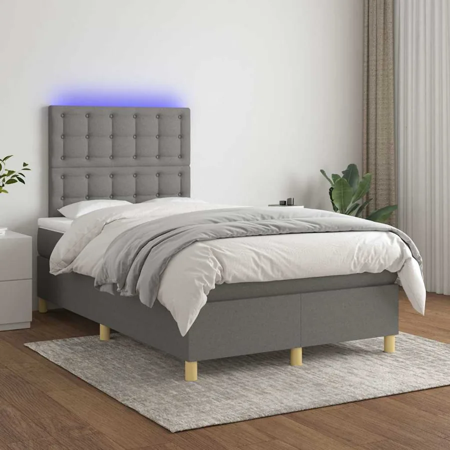 Sommier à lattes de lit matelas LED gris foncé 120x190 cm tissu - 5