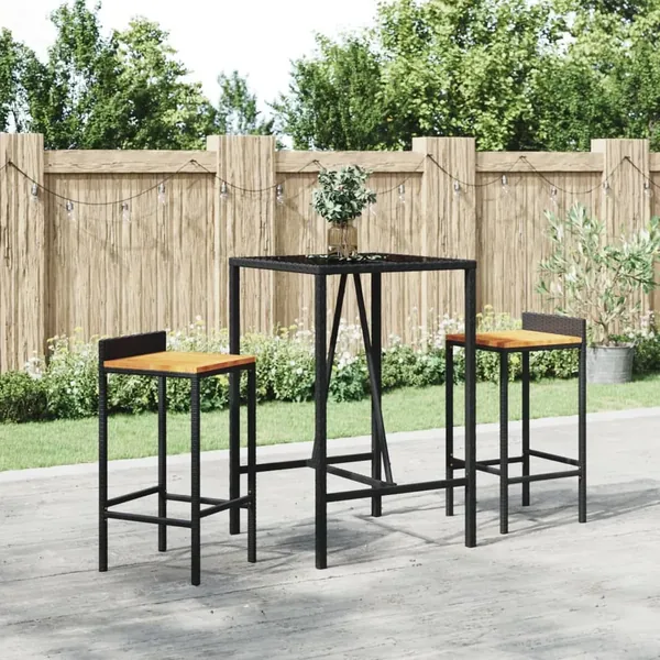 Table de bar et dessus en verre noir 70x70x110 cm poly rotin