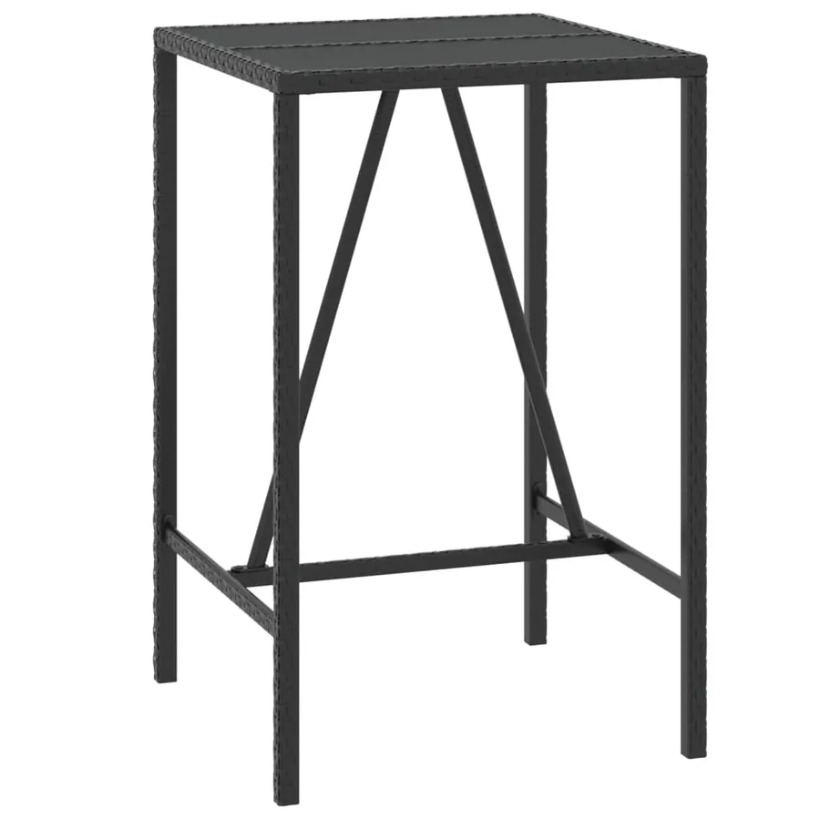Table de bar et dessus en verre noir 70x70x110 cm poly rotin - 2