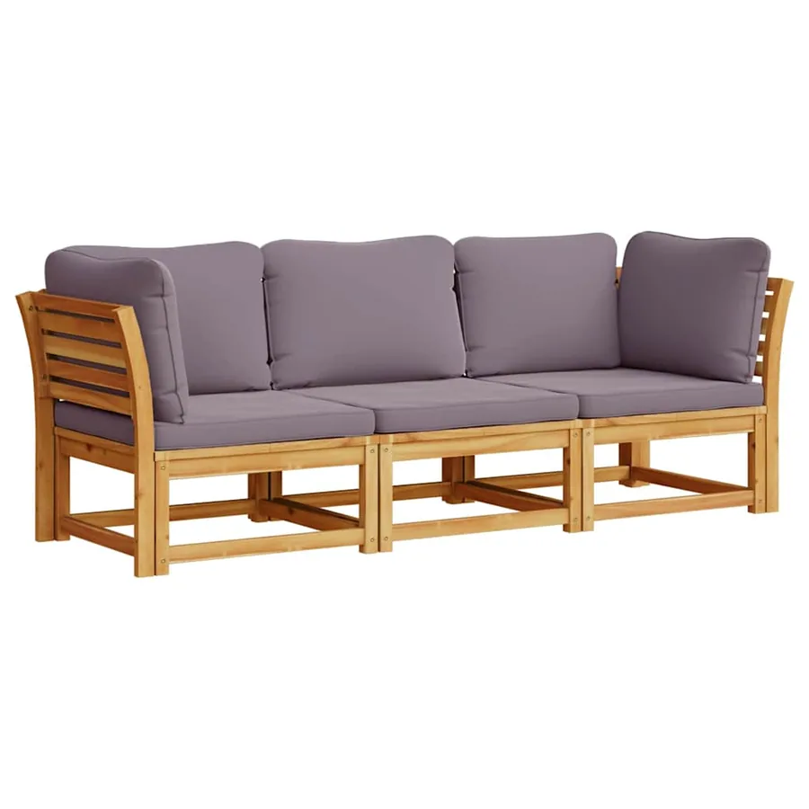 Salon de jardin 3 pcs avec coussins bois massif d'acacia - 2