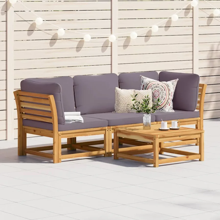 Salon de jardin 3 pcs avec coussins bois massif d'acacia - 3