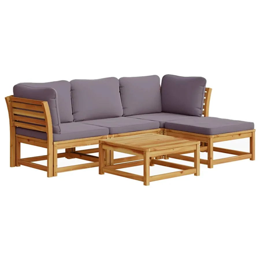 Salon de jardin avec coussins 5 pcs Bois d'acacia solide - 2