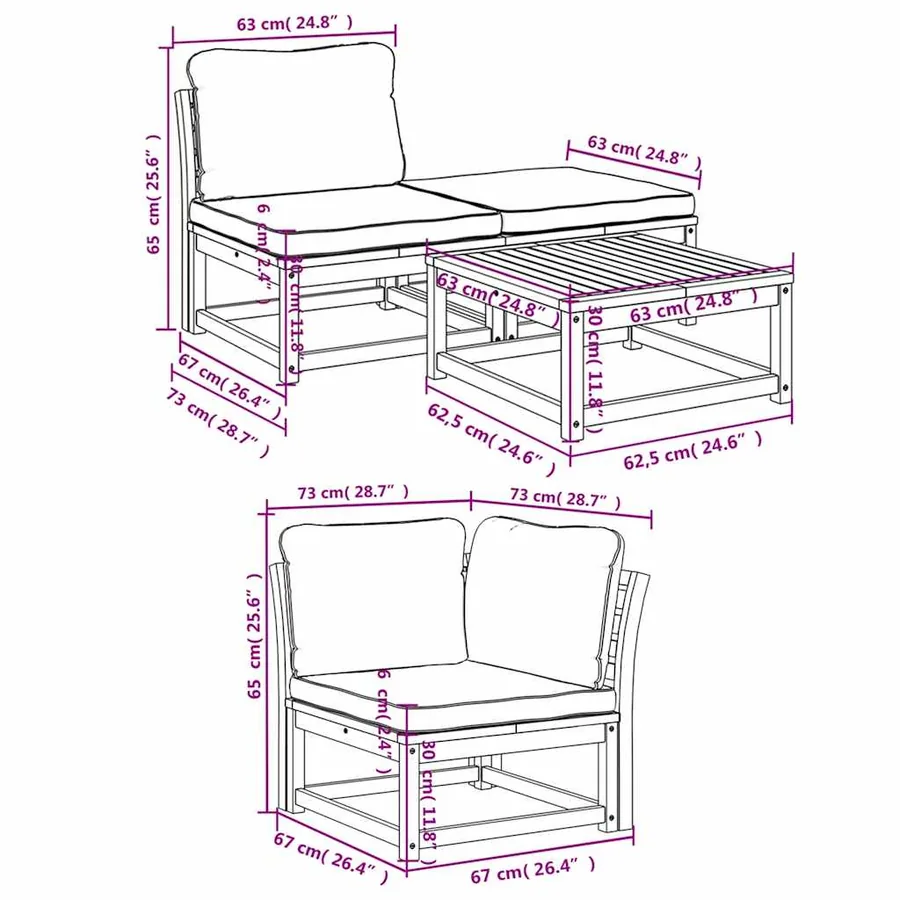 Salon de jardin avec coussins 5 pcs Bois d'acacia solide - 8