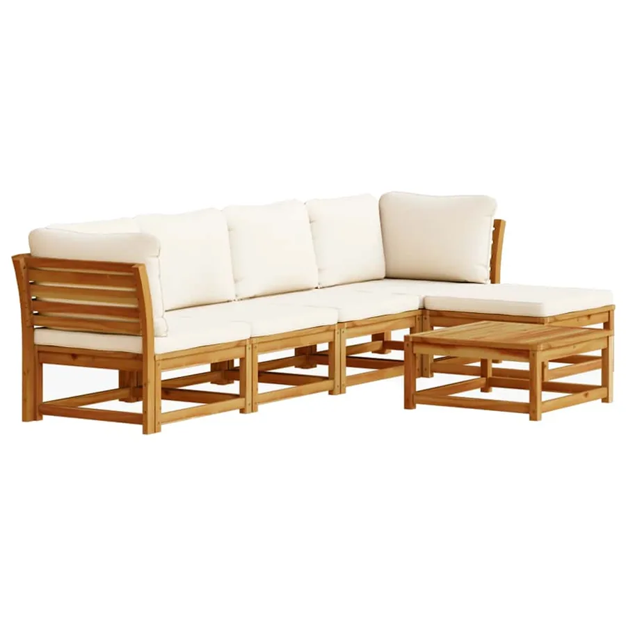 Salon de jardin 6 pcs avec coussins bois d'acacia solide - 2