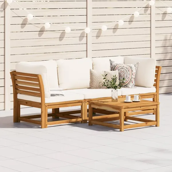 Salon de jardin 3 pcs avec coussins bois massif d'acacia