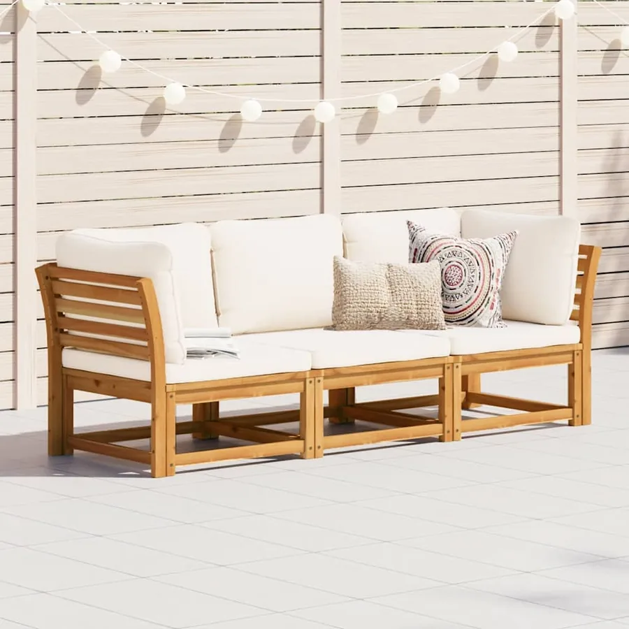 Salon de jardin 3 pcs avec coussins bois massif d'acacia - 3