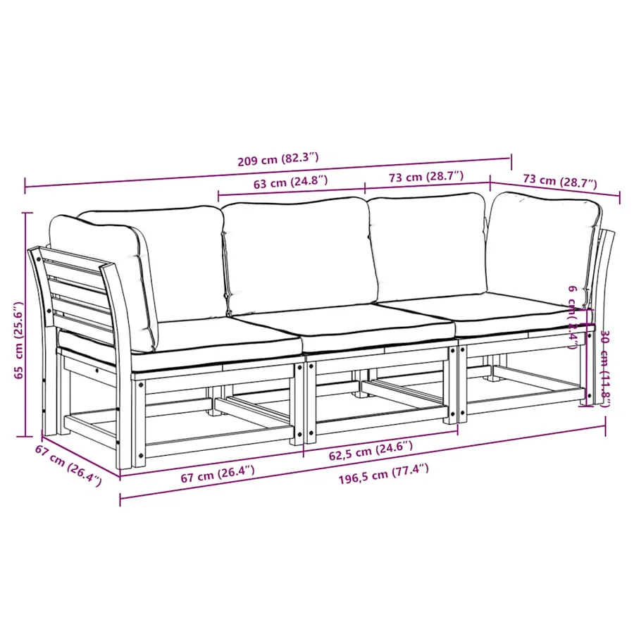 Salon de jardin 3 pcs avec coussins bois massif d'acacia - 8