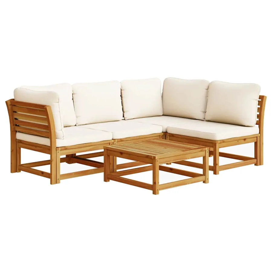 Salon de jardin avec coussins 5 pcs Bois d'acacia solide - 2