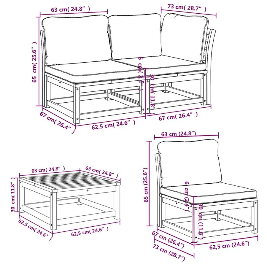 Salon de jardin avec coussins 5 pcs Bois d'acacia solide - 9