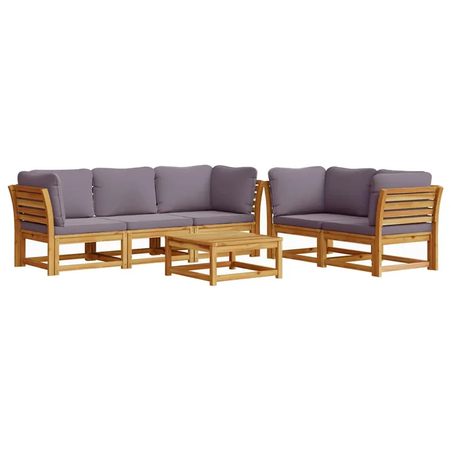 Salon de jardin 6 pcs avec coussins bois d'acacia solide - 2