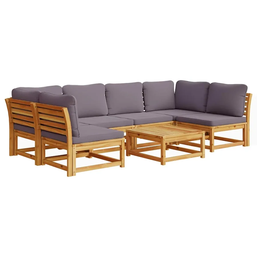 Salon de jardin avec coussins 7 pcs bois massif d'acacia - 2