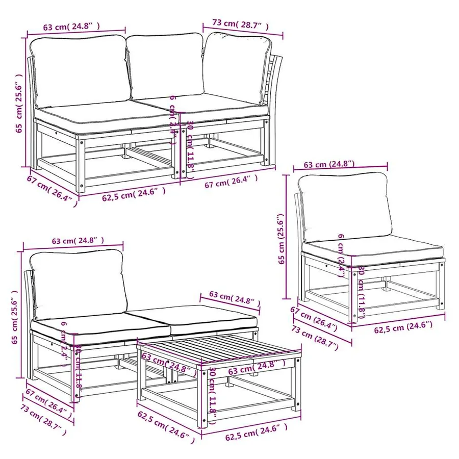 Salon de jardin avec coussins 8 pcs bois massif d'acacia - 9