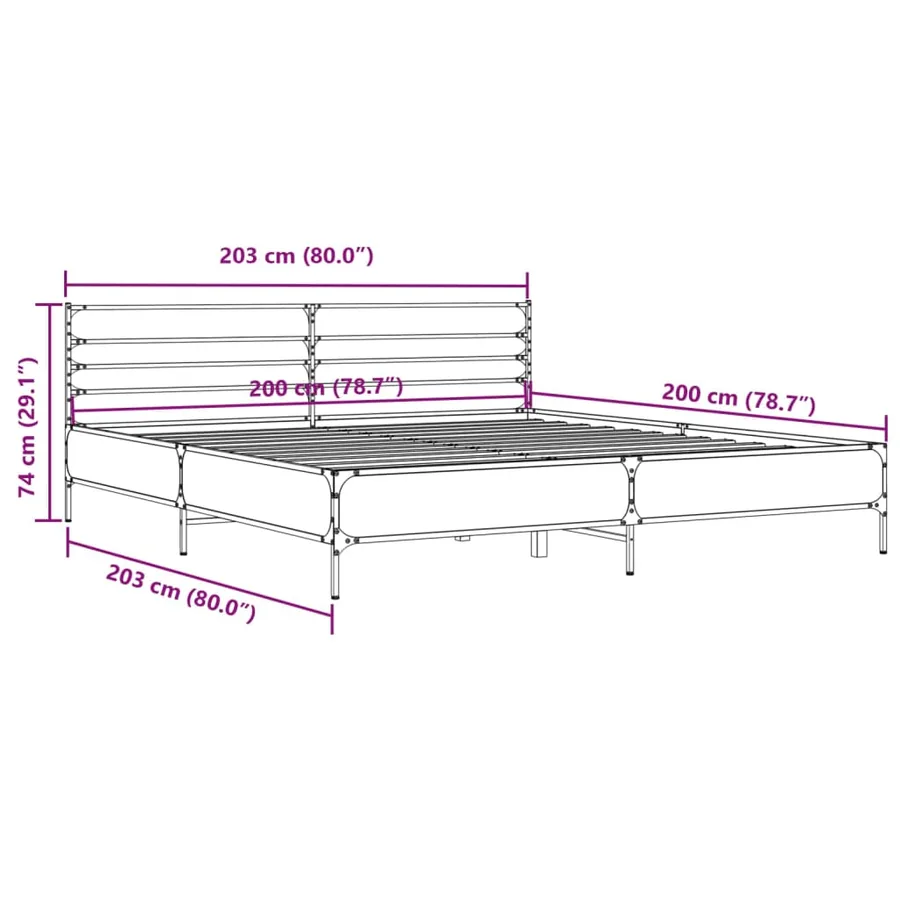 Cadre de lit sans matelas chêne fumé 200x200 cm - 9
