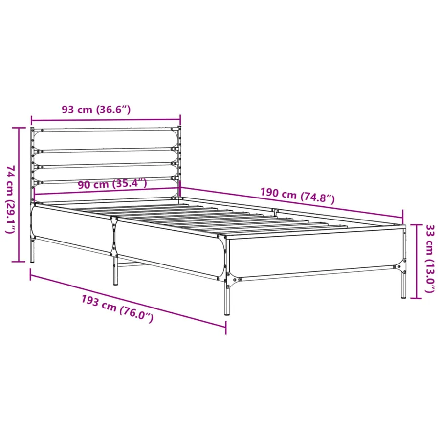 Cadre de lit sans matelas chêne fumé 90x190 cm - 9
