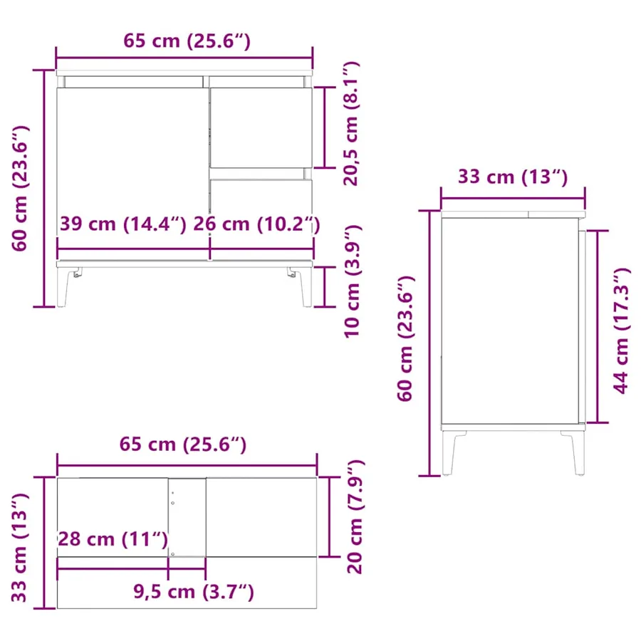 Armoire salle de bain chêne sonoma 65x33x60 cm - 11