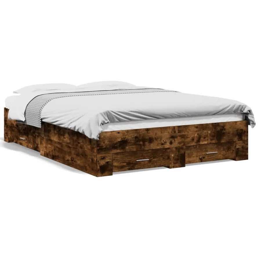 Cadre de lit avec tiroirs sans matelas chêne fumé 120x200 cm - 2