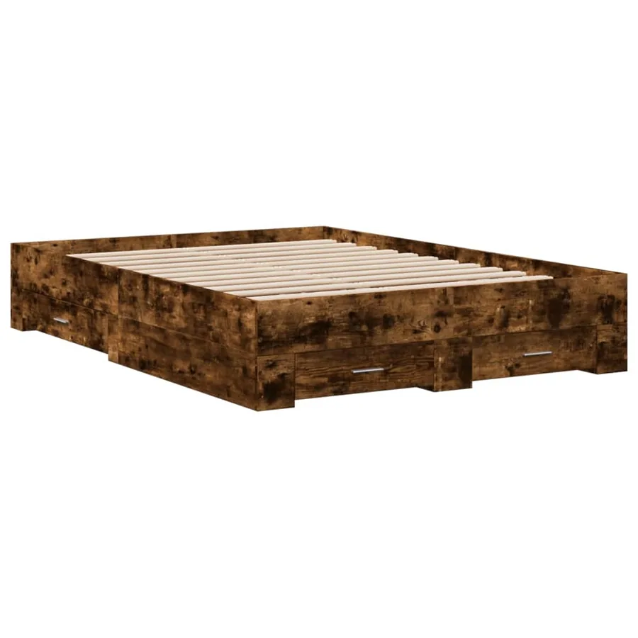 Cadre de lit avec tiroirs sans matelas chêne fumé 120x200 cm - 3