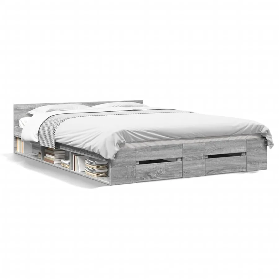 Cadre de lit avec tiroirs sans matelas sonoma gris 120x200 cm - 2